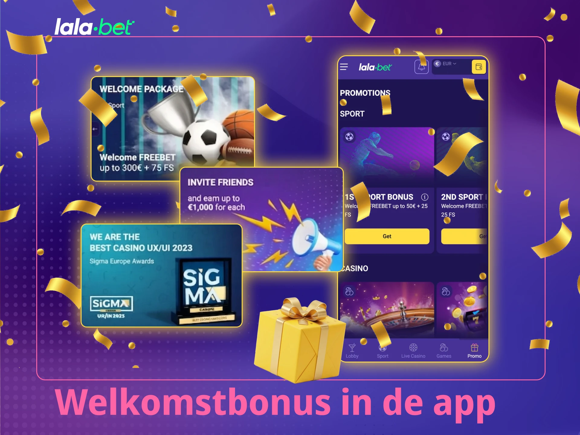 Claim een gulle welkomstbonus na installatie van de Lalabet App.