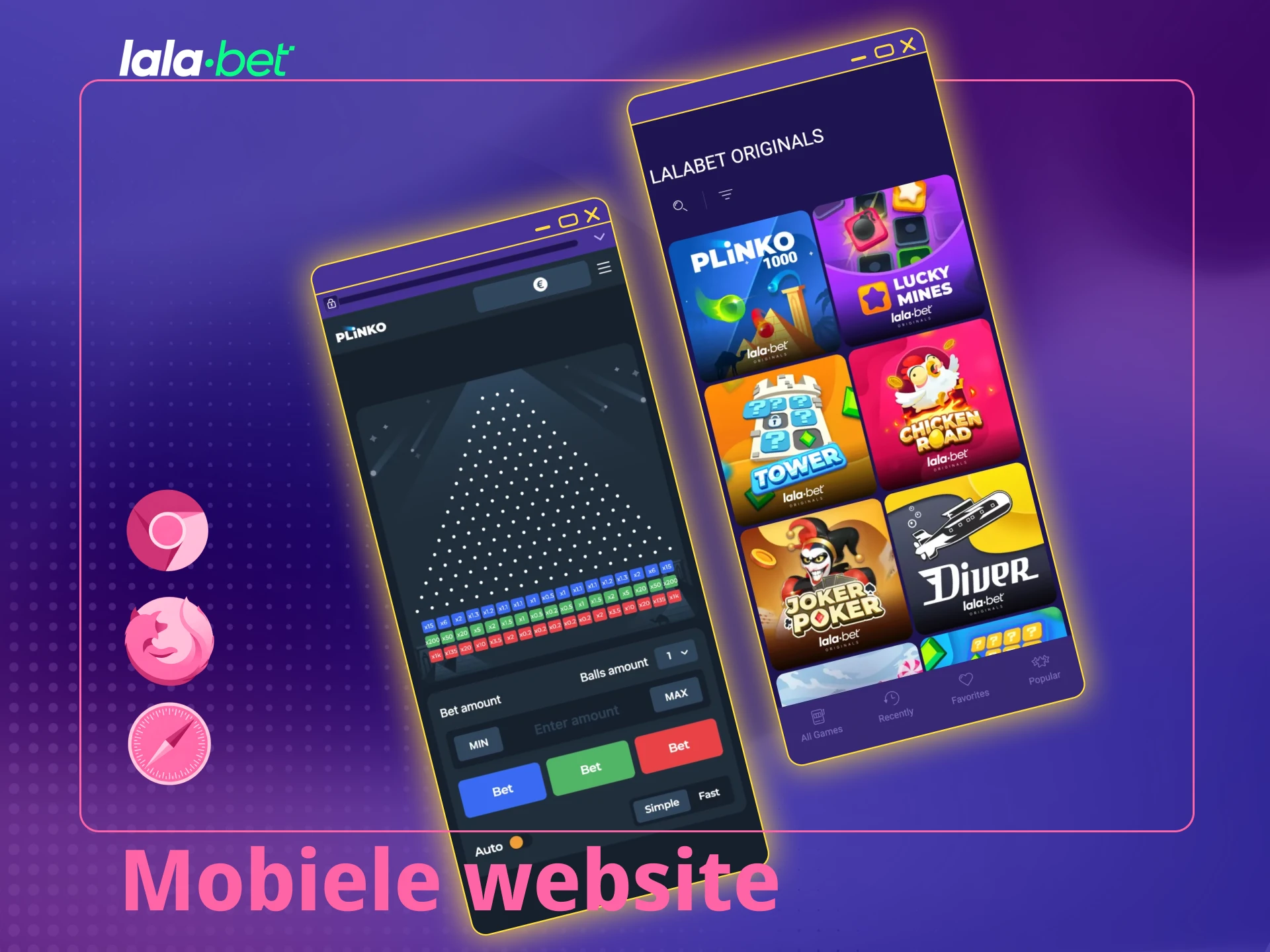 Bezoek de mobiele Lalabet-website en plaats overal je weddenschappen.