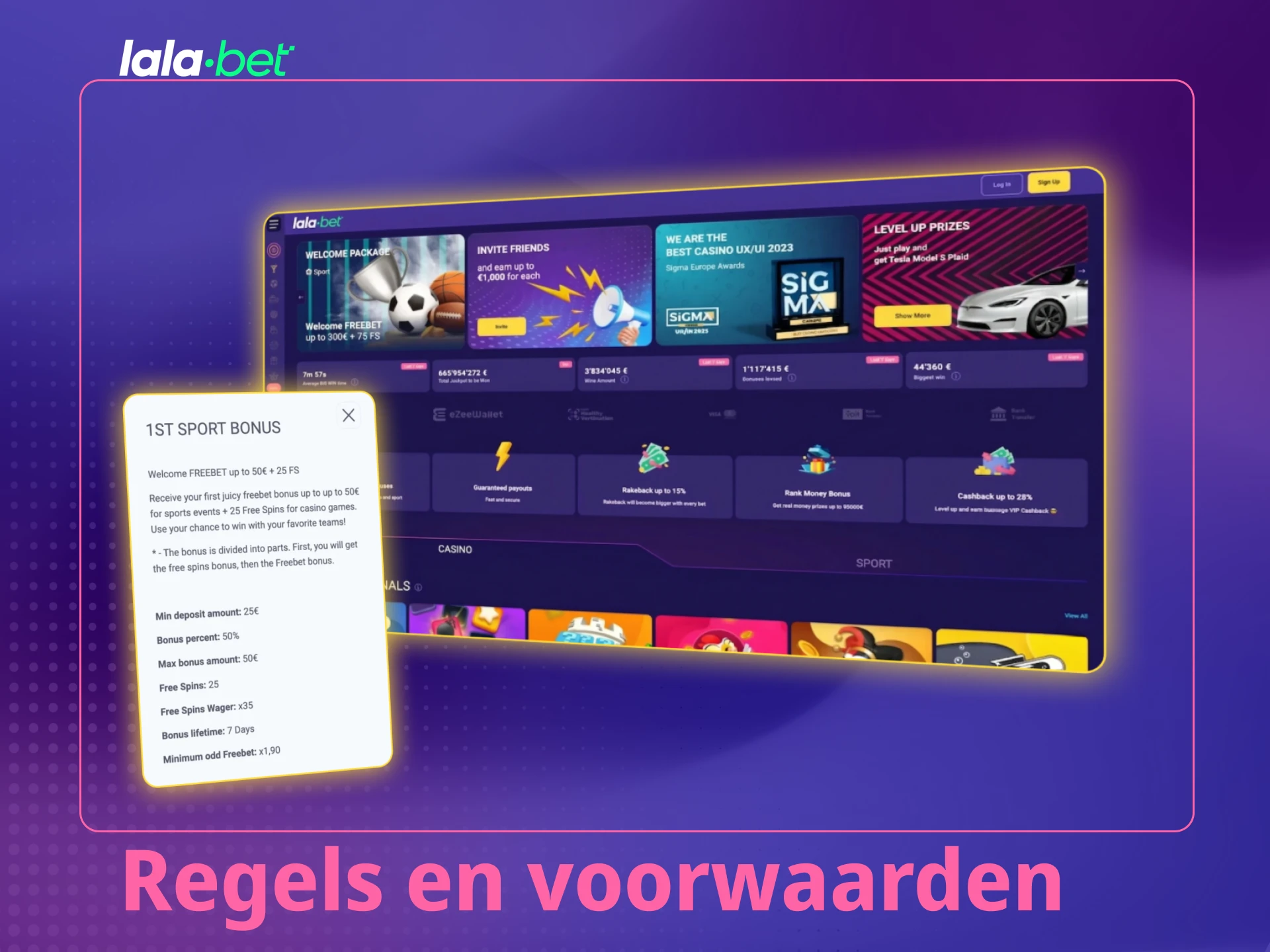 Bekijk de algemene regels en voorwaarden van de Lalabet-website.