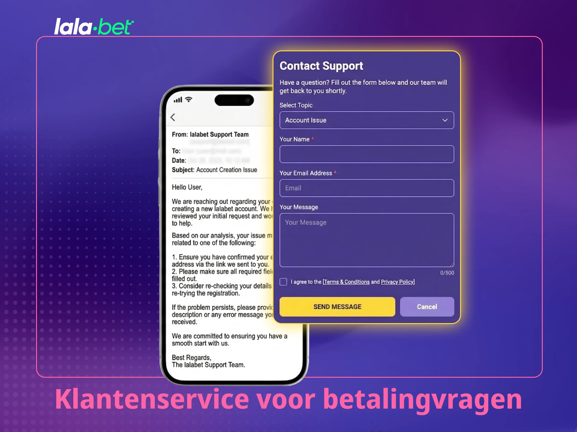 Neem contact op met de Lalabet klantenservice voor hulp bij stortingsmethoden.