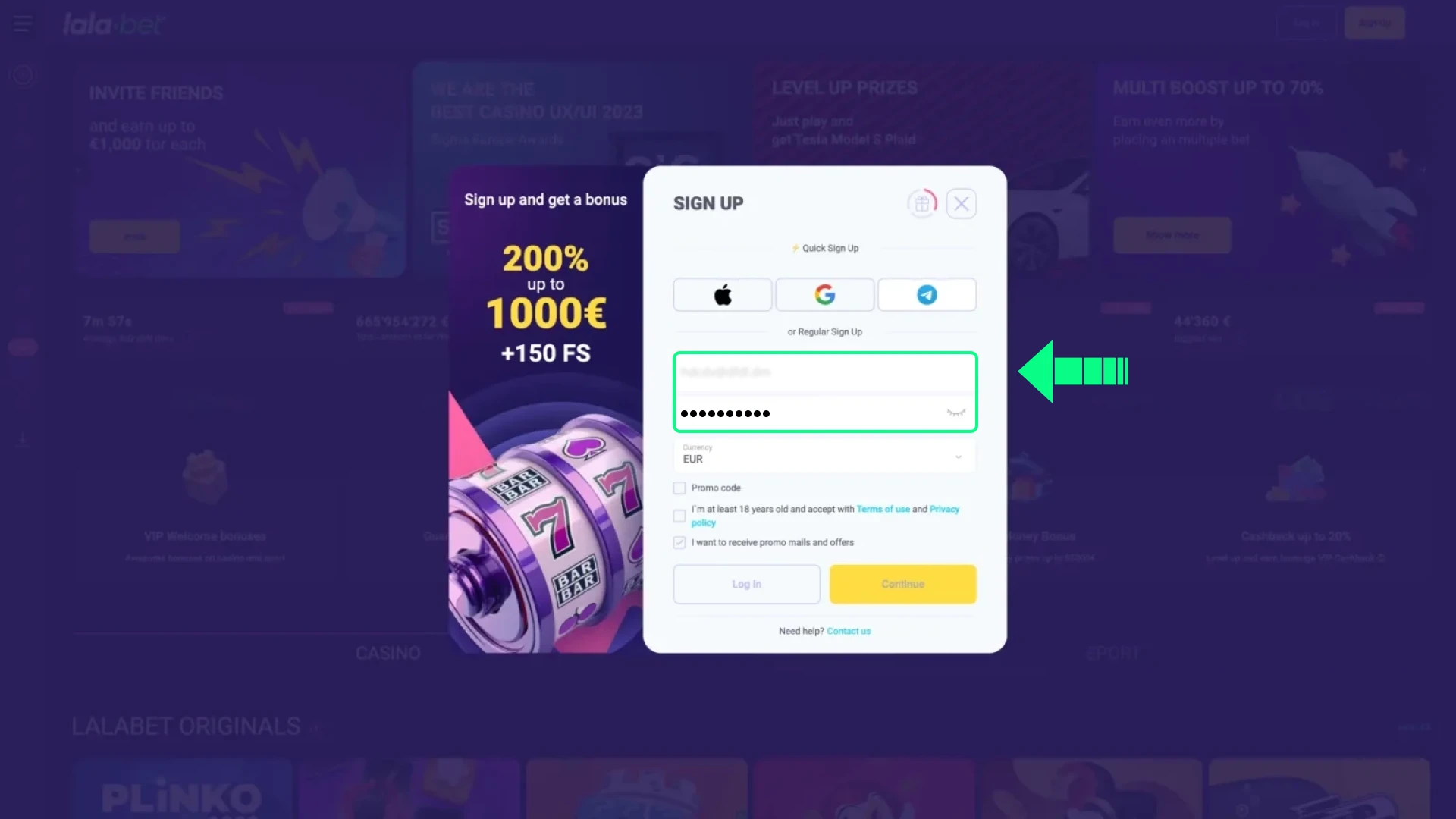 Stel veilige inloggegevens in om jouw Lalabet-registratie te beveiligen.