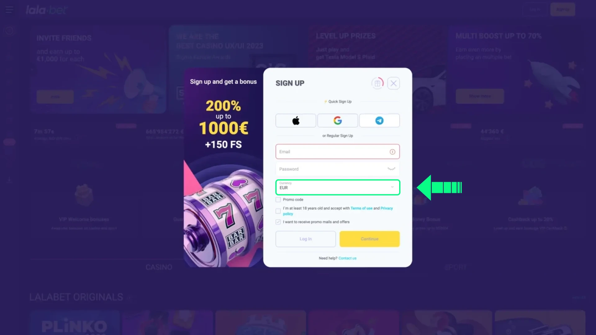 Vul persoonlijke gegevens in tijdens de Lalabet-registratie voor een snelle start.