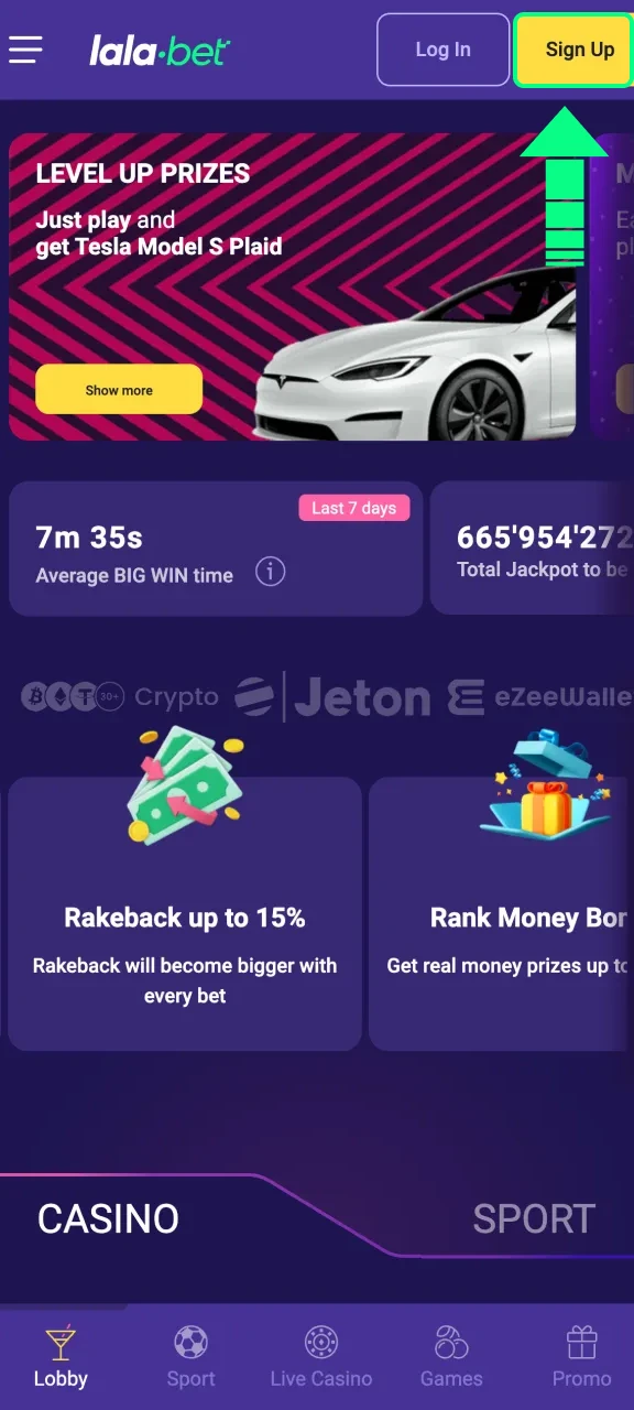 Open de Lalabet app om te beginnen met jouw Registratie.